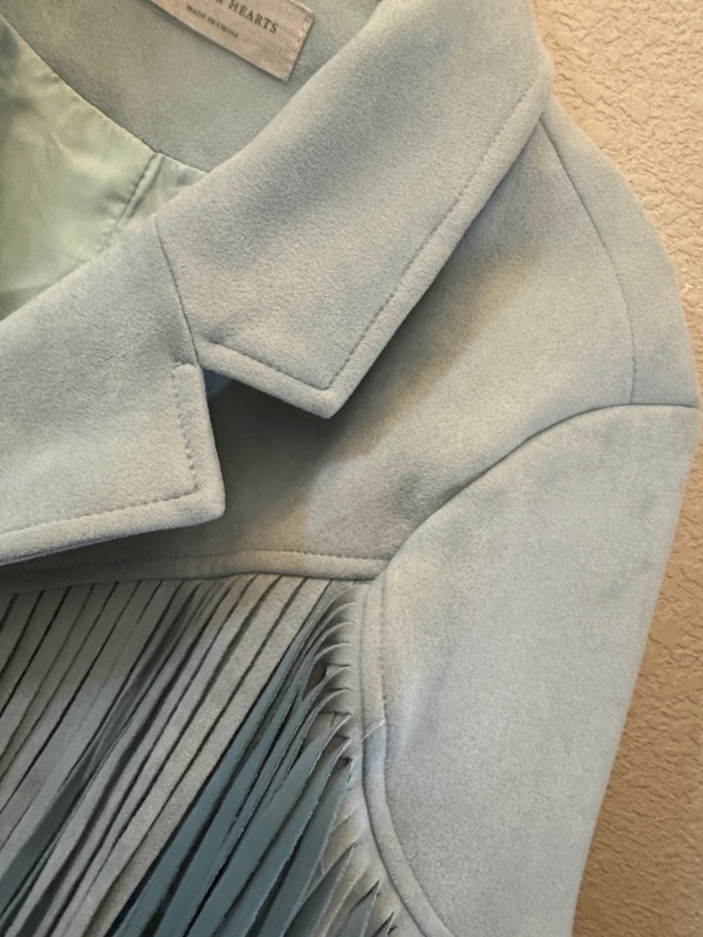 Pastel Blue  Faux Suede Fringe  Jacket - Picture 5 of 8